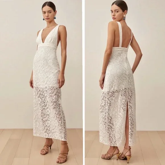 New Reformation Aigio Dress Size 10 Lace Maxi White Wedding Event Prom Timeless - Picture 1 of 16